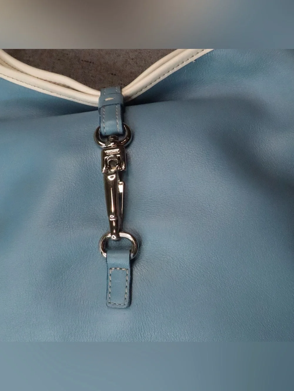 Coach Blue Leather Shoulder Bag with Cream Trim